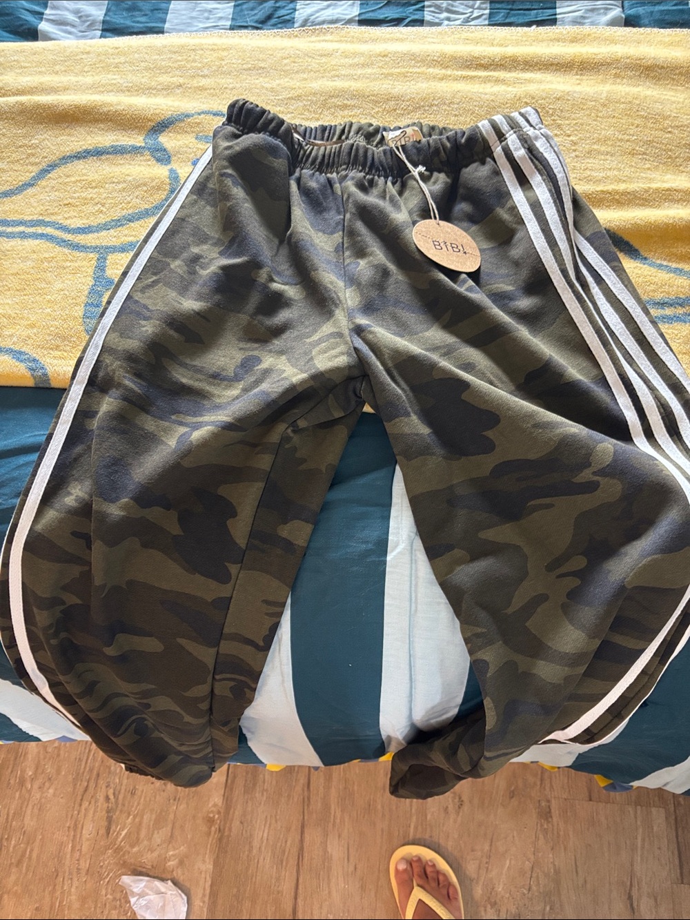 BiBi Olive Green Camo Jogger Pants with White Side Stripes